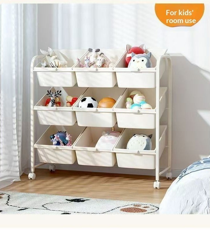 ChenDa Mobile Wheeled Storage Rack 3 Tier 9 Compartment Metal Plastic Storage Rack Home Living Room Bedroom Clutter Organizer (White) - Image 3